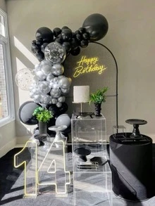 35pcs Black And Silver Grey 10-Inch Metallic Silver Black And Foil Sequin Balloons Set, Graduation And Birthday Party Decorations, Gift Party And Party Decor, Elegant Balloon Decoration - Style a - View 6