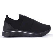 Tênis Feminino Esportivo Casual Leve Confortável Slip On Dia a Dia - Branco e Preto - Visão 2