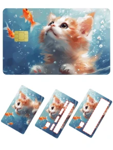 1pc Cute Cat Credit Card Sticker Protector, Fish Tank Pet Party Birthday Gift PVC Material Anti-Fingerprint Anti-Scratch Wear-Resistant Skin, Suitable For Men, Women, Couples, Small Chip Card, Bank Card Decoration Sticker, Credit Card, Transportation Card, Student Campus Card DIY - Type a - View 4