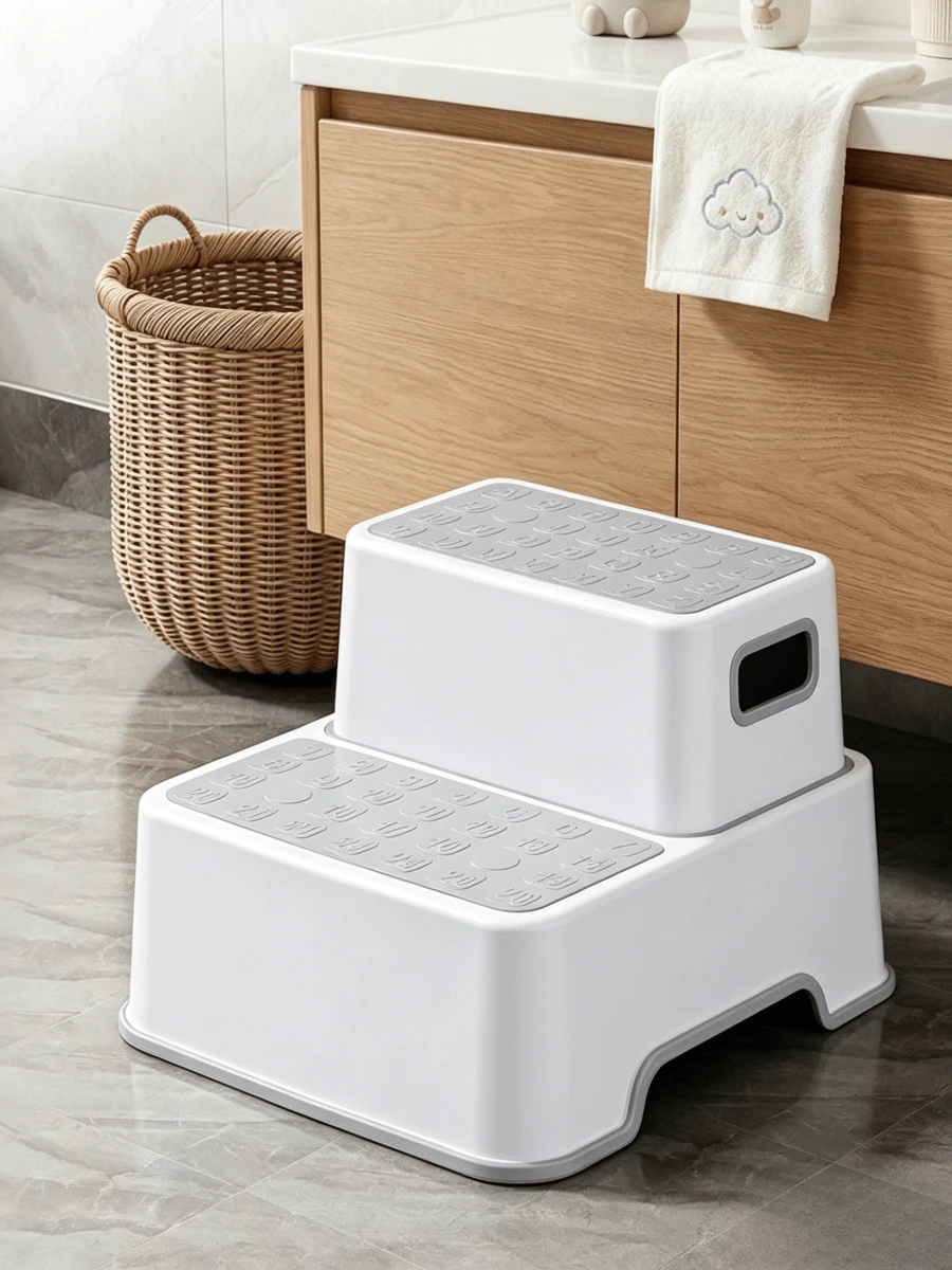 1pc Double-Layer Anti-Slip Step Stool, Bathroom Wash Basin Footstool, Stable Household Footstool And Height-Increasing Step Ladder - Multicolor - View 1
