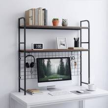Space-Saving Desk Hutch Bookshelf - 2-Tier Computer Desktop Organizer With Sturdy Metal Frame, Perfect For Monitor, Books, And Office Essentials - Default - View 1