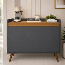 Virginia 3-Door Buffet Cabinet With Spindle Legs, Retro Style, Freijó Gray - Xem 1