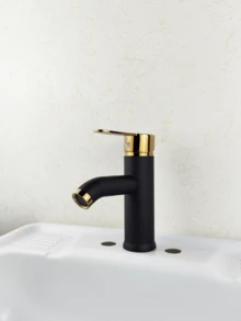 1 Pc Bathroom Faucet Black & 1 Hole Bathroom Sink Faucet With Single Handle,Basin Mixer Tap Single Lever Cloakroom Bathroom Sink Tap Circular Tall Body Wash Basin Hot And Cold Faucet Modern Countertop Basin Bathroom Faucet - Multicolor - View 8