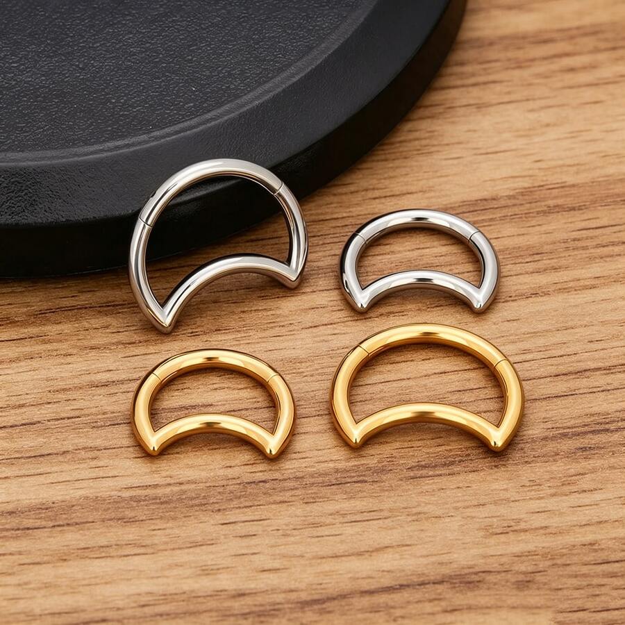 16G Daith 穿刺耳環 316L 不鏽鋼身體穿刺飾品 18K 金電鍍 扣環式 軟骨耳骨/耳輪/耳屏適用 女款 - 月亮 - 查看 1