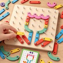 2-In-1 Wooden Shape Recognition Peg Board Game, Educational Pattern Cards Creative Children Toys - Multicolor - View 5