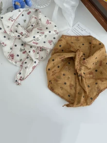 1件花卉三角巾，復古田園風棉質薄款頭巾，百搭清新時尚髮帶，女款夏季髮飾海灘巾度假方巾 - 彩色 - 查看 6