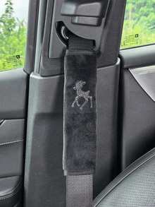 閃亮汽車安全帶套女款女孩用,柔軟天鵝絨水鑽鹿圖案安全帶肩墊,通用款舒適安全帶緩衝保護墊,可愛汽車內飾配件裝飾(黑 & 粉) - 燙鑽鹿 - 查看 9