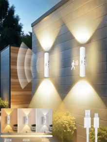 1 pieza/2pcs/4pcs Luz LED con Sensor de Movimiento, Luz LED con Sensor de Movimiento para Escalones, Luz LED de Pared de 3 Colores, Luz Nocturna de Doble Cabezal con Iluminación Ajustable de 3 Colores, Luces Magnéticas para Escalones para Entrada, Mesita de Noche, Escritorio, Armario (400mAh)(Colores de Botón, Distribuidos al Azar) - USB - Ver 2