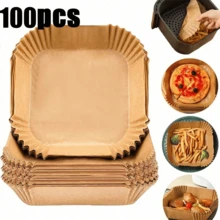 200/120/100/60pcs 8-Inch (Approx. 20.3cm) Square Heavy Duty Air Fryer Liners, Disposable Air Fryer Liners (Fits 2-8 Quart), Non-Stick Baking Paper, Suitable For Frying, Baking, Cooking, Grilling And Microwave, Oil-Proof, No Tray Needed, Kitchen Supplies - Camel - View 13