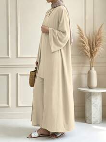 3 Pieces Modest Clothing Set Including Long Abaya, Sleeveless Short Tank Top And Matching Trousers - Multicolor - View 6