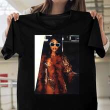 Lil Kim Retro 90s Hip-Hop Music Fan Vintage Cheetah Pattern Graphic V11934 Unisex T-Shirt Up To Size 5XL, Retro Loose-Fit T-Shirt - 後七 - 查看 1