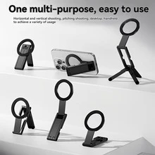 BISI Aluminum Alloy Magnetic Tripod, Multi-Function Desktop Folding Phone Stand, Ultra-Thin Foldable Phone Grip Holder, 8mm Thin Portable Pocket-Sized Desktop Stand, Suitable For Universal Smartphones - A - View 8
