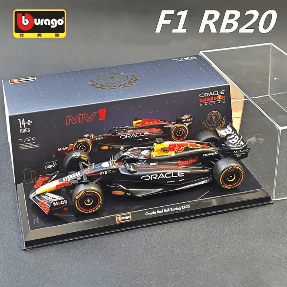 Burago Coche de Modelo F1 1:24 Escala Grande Coche de Carreras de Fórmula de Aleación Red Bull/Mercedes/ F1 Edición de Colección de Lujo Caja de Regalo + Cubierta de Polvo Acrílica + Base Exquisita, Regalo de Cumpleaños Decoración Ornamento - Multicolor - Ver 1