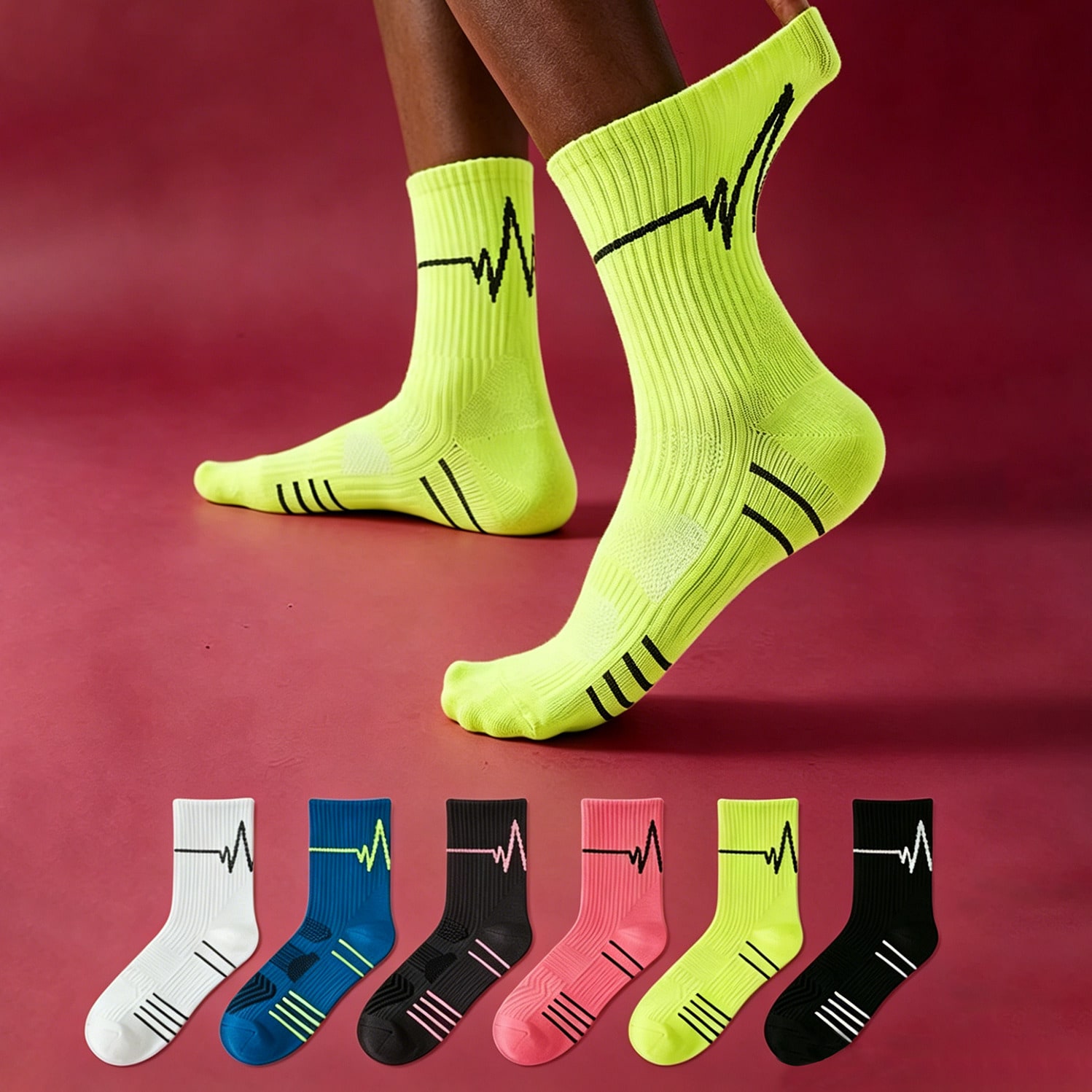 Pares de calcetines deportivos con patrón de electrocardiograma divertido para mujeres y hombres, calcetines deportivos para pareja, adecuados para c