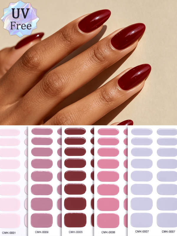 Showyboo Classic Versatile Low-Saturation Solid Color Fully Cured Gel Nail Strips, 16PCS, No UV Lamp Needed, 5 Colors Available, High Gloss Finish, Long-Lasting Wear, Protects Natural Nails, Ideal For Women & Girls Daily Commute, Street Style, Social Gatherings, Weddings, Vacations DIY Fashion Nail Art, Perfect Gift For Girls