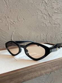 Light Brown Sunglasses For Women, Retro Geometric Frame, Polygon Plastic Fashion Glasses, Classic Style, Decorative, Outdoor Travel, Beach Vacation, Casual, Daily Wear, Summer Sun Protection, Shading, Driving, UV Protection, Sunglasses For Men - Black - View 2