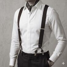Amo Sombrinha 6 Pieces Premium European Style Solid Suspenders For Men, Gentleman Suspenders, In Stock, Suit Pants Suspenders, Durable And Fashionable High Elasticity, Suit Suspenders, Adjustable Clip Suspenders, Unisex, Black Work Party Suit Wedding Prom Church - 米色 - 查看 4