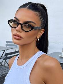 Light Brown Sunglasses For Women, Retro Geometric Frame, Polygon Plastic Fashion Glasses, Classic Style, Decorative, Outdoor Travel, Beach Vacation, Casual, Daily Wear, Summer Sun Protection, Shading, Driving, UV Protection, Sunglasses For Men - Black - View 1