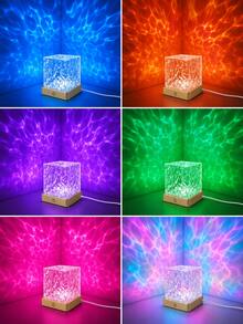 1pc [Ocean Wave Projection Light] Remote Control Square Water Ripple Night Light, Suitable For Living Room, Study, Home Theater, Home Decor - Multicolor - View 5