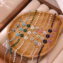 1 件优雅花卉不锈钢手链，18K 镀金，饰以彩色花朵，可爱美观的风格，适合工作、聚会或作为礼物佩戴。 - 多色滴油小花 - 查看 12