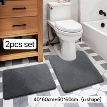 2/3/5pcs Bathroom Mat Set, Memory Foam Bath Mat Rug Set, Super Absorbent Bathroom Mat, Suitable For Bathroom, Bathtub, Toilet, Shower And Bathroom Accessories, Non-Slip Bathroom Rug, Absorbent And Machine Washable, Quick Drying - Dark Grey - View 5