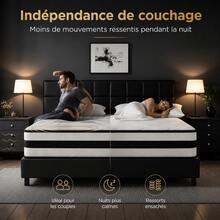 Matelas 140x190 cm - très épais 28 cm-Mousse Mémoire de Forme et Ressorts Ensachés 7 Zones - Fermeté H3 - Respirant - Noir et Blanc - Voir 5