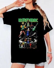 One Piece Brook T-Shirt, Manga Character, Short-Sleeved, Loose Fit - 黑色 - 查看 11