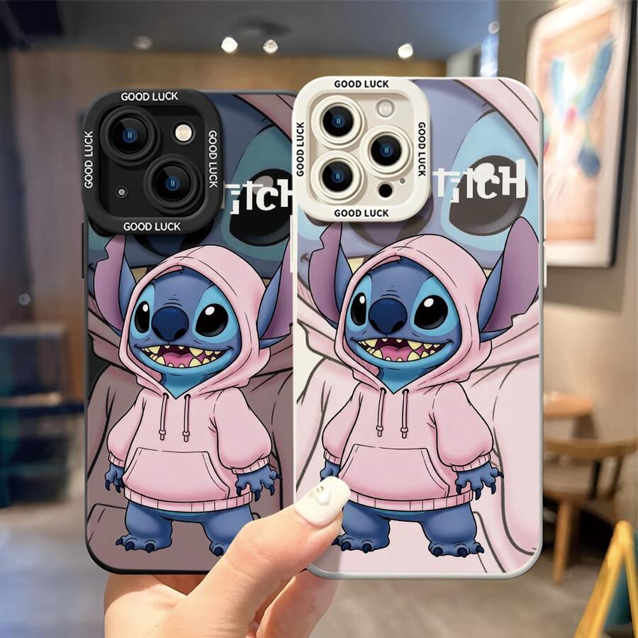 Disney Lilo & Stitch Phone Case - Adorable Illustration Of Stitch Wearing A Cozy Pink Hoodie, Grinning Widely, With The "Lilo & Stitch" Logo Above And A Faded Hoodie-Clad Stitch In The Background, Compatible With IPhone 17, 16, 15, 14, 13, 12, 11 Pro Series And Galaxy S22, S23, S24, S25 Models, Ideal For Birthdays, Holidays, Anniversaries, Graduation Gifts, Or Any Special Occasion To Surprise Family, Friends, Classmates, And Loved Ones. - màu đen - Xem 1