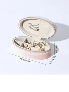 Velvet Jewelry Box - Compact Oval Compartment Storage Box With Necklace Hooks | Portable Travel Storage, Travel Jewelry Case - Multicolor - View 7