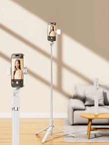 170cm Bluetooth Phone Selfie Stick Tripod, Equipped With LED Fill Light, Extendable, Supports 360 Degree Automatic Rotation, Anti-Shake Function, Lightweight And Portable. Multi-Functional Design, Also Can Be Used As A Portable Tripod. Suitable For Live Streaming, Group Photos And Travel Scenes. - one-size - View 8