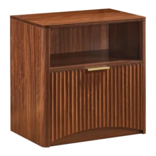 Fluted Bedside Table With Open Drawer And Gold Handles, Space-Saving, Ideal For Bedrooms And Living Rooms, With A Walnut Look. - 核桃色 - 查看 8