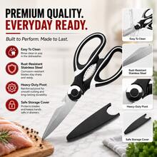 Tijeras multifuncionales de cocina para el hogar, gruesas, con cubierta protectora de acero inoxidable. Tijeras para huesos de pollo que pueden cortar pollo, pato, pescado, huesos y carne de mariscos, barbacoa casera y alimentos complementarios. - Blanco y Negro - Ver 6