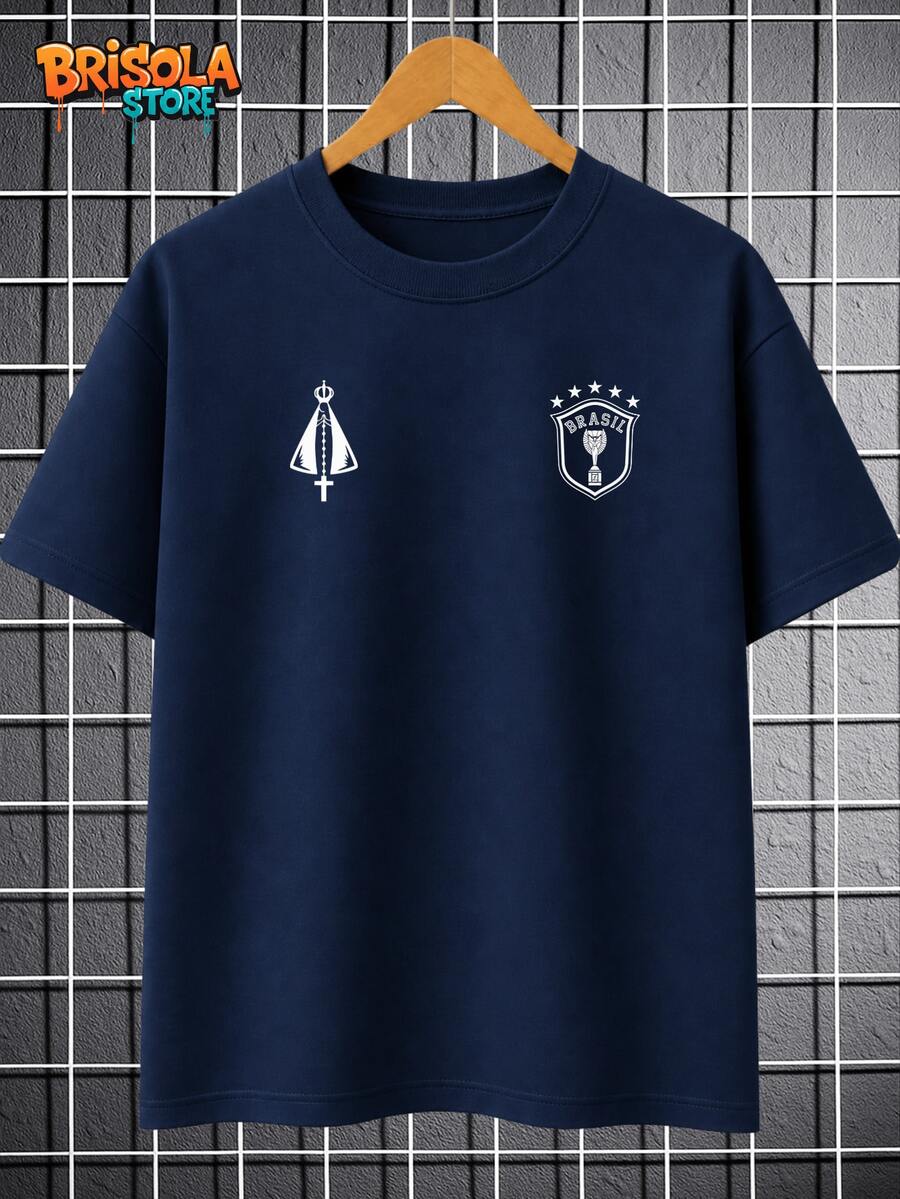 Brazil Cup T-Shirt Number 33 Jesus Christ National Team Our Lady Of Aparecida Christian Catholic Unisex 100% Cotton Premium Shirt New Release Various Colors Men's Women's Immediate Shipping | Plus Size - 藏蓝色 - 查看 1