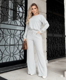Women's Winter Set With Wide-Leg Pants - Grey - View 2