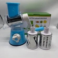 三合一旋轉滾筒蔬菜切片機、旋轉起司刨絲器、起司切片機、多刀片水果切片機、手動食物刨絲器、馬鈴薯削皮器、紅蘿蔔刨絲器、切碎工具、蔬菜切碎機、廚房工具 - 彩色 - 查看 13