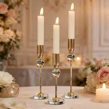 3pcs Gold Crystal Tall Candle Holders, Modern Metal Candlesticks With Clear Crystal Ball And Acrylic Base, Wedding Dinner Party Home Decor Table Centerpiece - Golden Crystal Candlestick - View 1