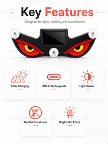 GLANBERT 太阳能LED恶魔之眼三角形车窗装饰灯，适用于汽车、摩托车和卡车装饰照明 - 惡魔之眼 - 查看 5