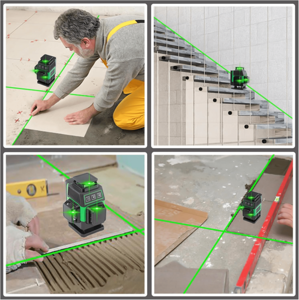 GM Bear Nivel Laser Horizontal Automático, 16 Linhas de Laser 4D, 360° Linha Verde Vertical Horizontal, com 2 Baterias,multimetro digital,laser super potente,Detector metallico portatile, beats verde