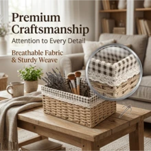 Woven Grid Fabric Storage Box, Multi-purpose Desktop Organizer, Household Holder for Cosmetics, Snacks, Keys & Sundries for Living Room - Großer Holzscheit ohne Deckel - Übersicht 2