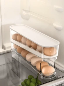 Automatic Double-Layer Egg Rack, Egg Fresh-Keeping Box, Sliding Container Holds 12-14 Eggs - Hinged Design, Plastic Material, No Contact With Food - Refrigerator Storage Rack, Kitchen Egg Tray - Multicolor - View 9