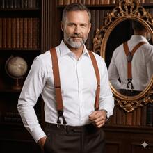 Amo Sombrinha 6 Pieces Premium European Style Solid Suspenders For Men, Gentleman Suspenders, In Stock, Suit Pants Suspenders, Durable And Fashionable High Elasticity, Suit Suspenders, Adjustable Clip Suspenders, Unisex, Black Work Party Suit Wedding Prom Church - 亮橙色 - 查看 3