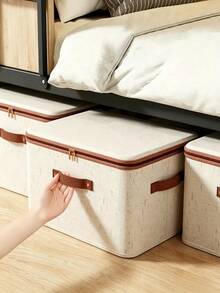 Foldable And Portable Storage Box, Dust-Proof Clothing And Duvet Storage Box, With Spring Home Storage Container - Convenient And Space-Saving, Suitable For Bedding, Fabrics, Spring Clothing And Duvet Storage, Backyard Storage Space, Back To School Season (Due To Textile Material, Slight Coldness Or Imprints May Occur. But This Will Not Affect Use) Bag, Room Decoration, Bag, Makeup Bag, Gift For Family - Gold - View 3