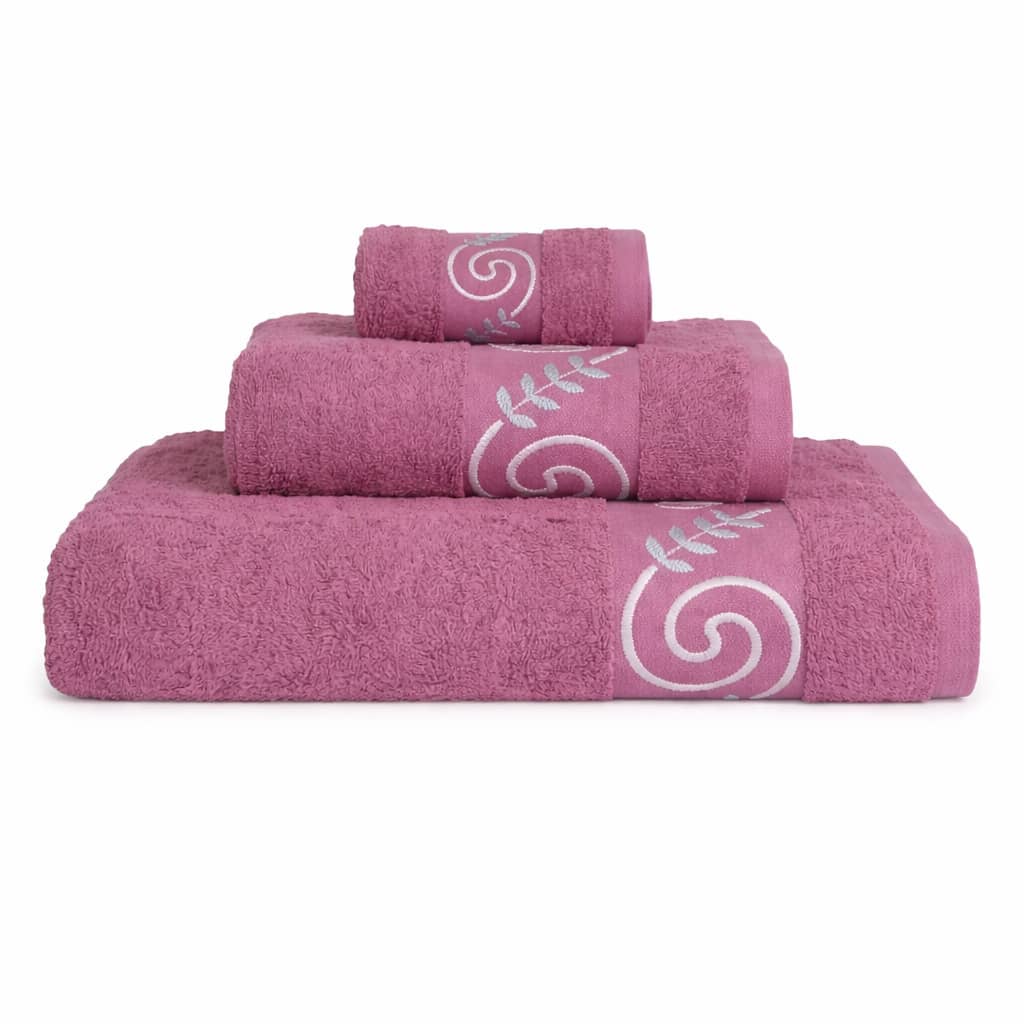 Set mit 3 Badetüchern aus 100 % Baumwolle mit Bordüre, aufeinander abgestimmtes Set mit 500 g/m² in verschiedenen Farben - Rot-violett - Übersicht 1