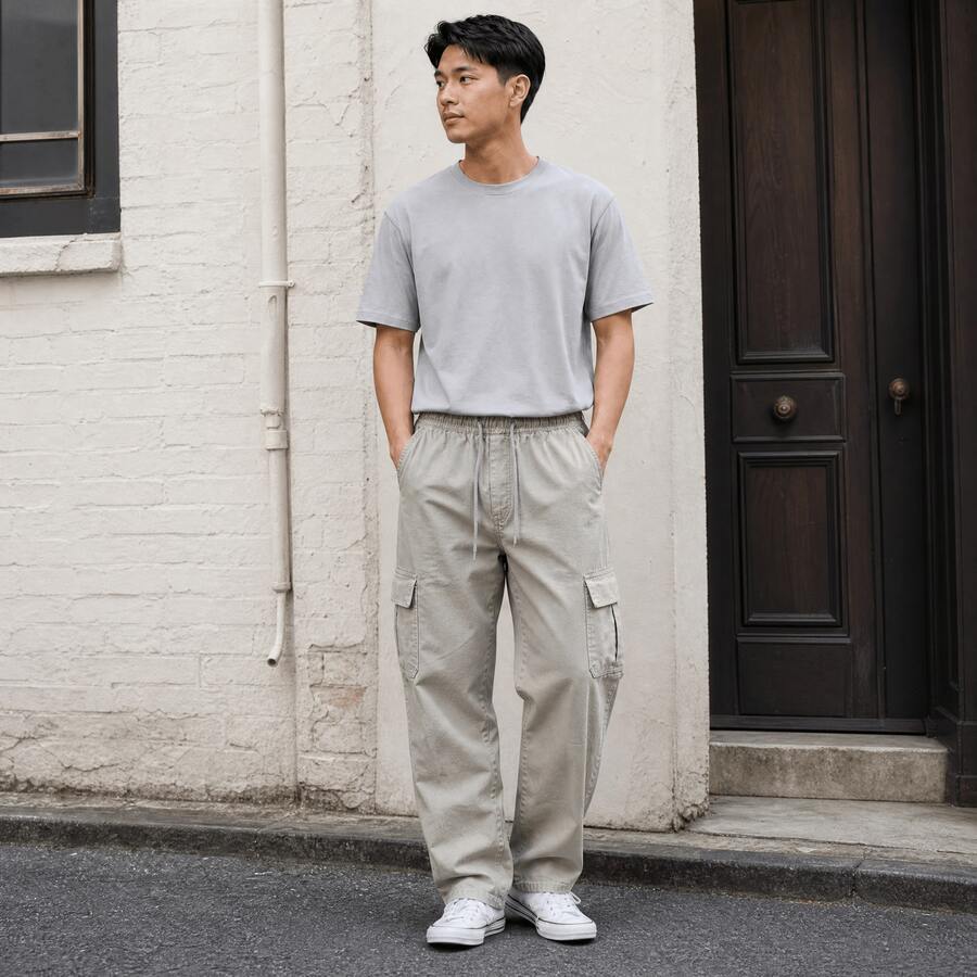 Calça Cargo Masculina Sarja Sem Elastano com Cintura Elástica e Estilo Streetwear - c/02 - Visão 1