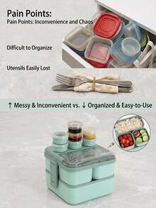 4pcs/1 pieza Caja Bento Estilo Macaron Minimalista de unicolor (Opcional Juego de 4pcs o Paquete Individual) - Hecha de Material PP, Incluye Juego de Tenedor y Cuchara Integrados, Apta para Microondas, Refrigerador, Congelador y Lavavajillas - Multicolor - Ver 3