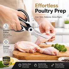Tijeras multifuncionales de cocina para el hogar, gruesas, con cubierta protectora de acero inoxidable. Tijeras para huesos de pollo que pueden cortar pollo, pato, pescado, huesos y carne de mariscos, barbacoa casera y alimentos complementarios. - Blanco y Negro - Ver 8