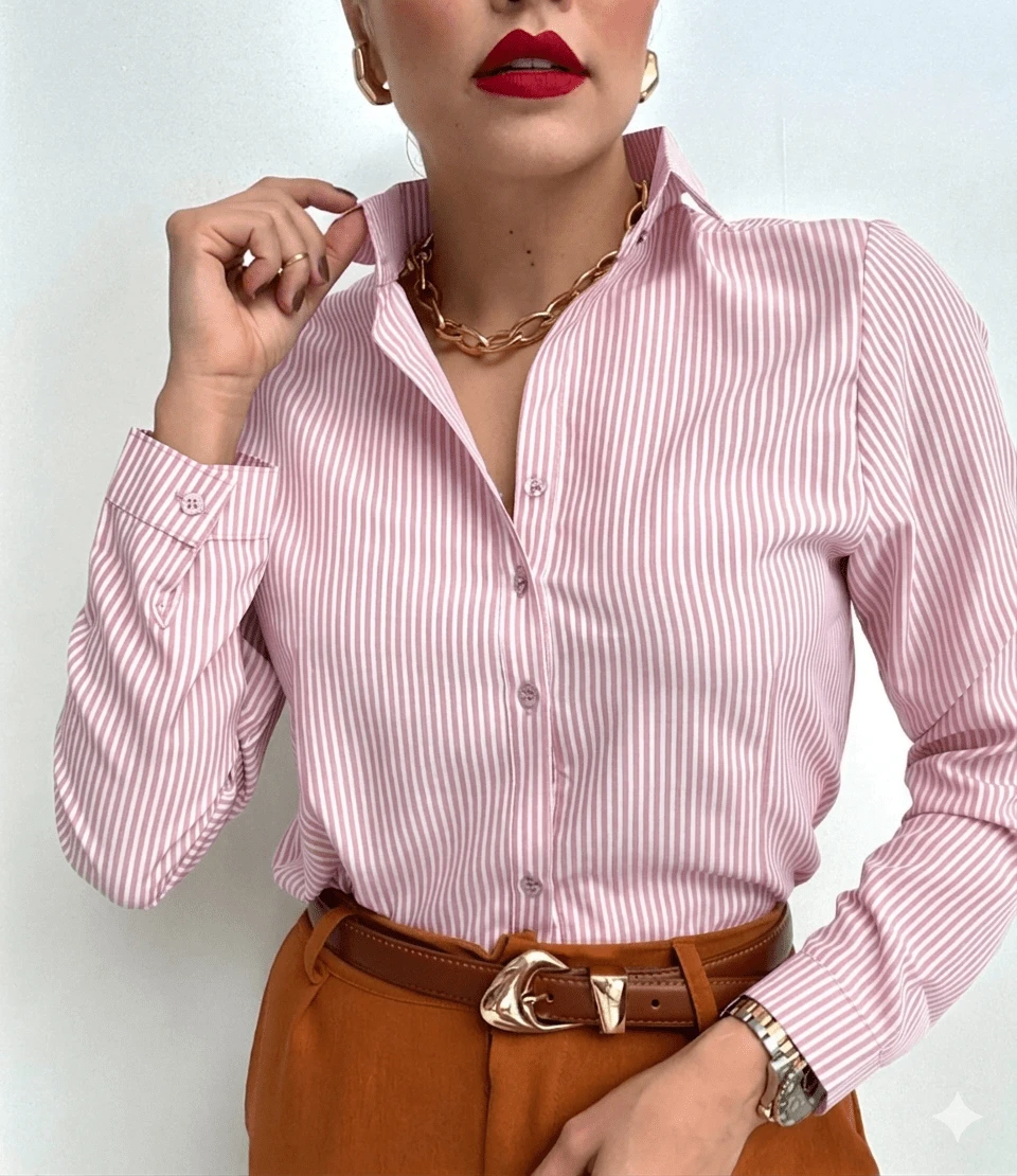 Women's Striped Dress Shirt - - PINK STRIPED SHIRT - View 1