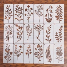 8pcs Random Style Floral Painting Stencils DIY Hand-Drawn Lace Graffiti Hollow Molds Plastic Material Reusable Suitable For Wood, Fabric, Paper Spray Paint Craft Supplies, Back To School Essential - Forest Wild Flowers - View 13