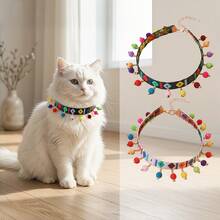 1 pieza Collar para mascotas con estampado geométrico colorido de estilo bohemio, con decoración de cuentas colgantes de colores, cadena dorada ajustable para gatos y perros, accesorio para mascotas ligero, adecuado para uso diario, fotografía, fiestas y festivales de primavera/verano - Multicolor - Ver 2