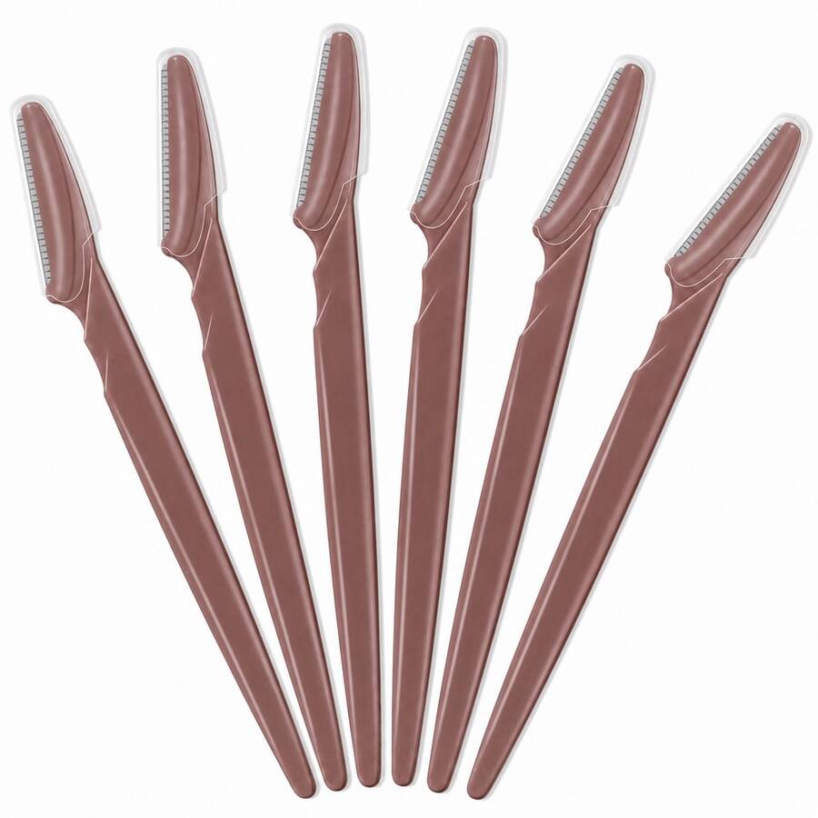 6pcs Coffee Brown Set, Eyebrow Trimmer/Razor, Exfoliating Hair Removal Tool, Body Hair Removal Trimmer And Facial & Set, Long Handle Blade With Precision Protective Cover, Eyebrow Shaping Tool, Suitable For Daily Use - Redwood - View 1